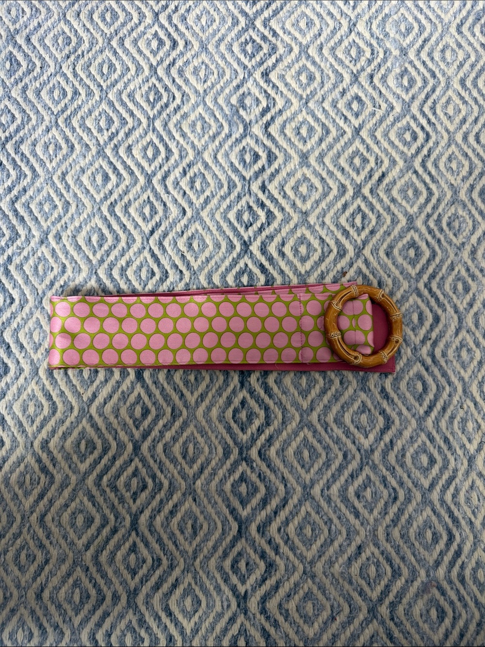 Pink Polka Dot Fabric Belt with Bamboo Ring